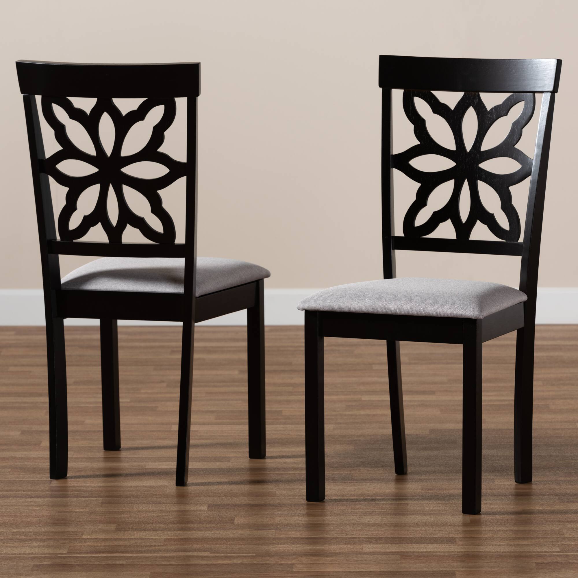 Alt View 2. Baxton Studio - Samwell Modern Fabric Upholstered and Finished Wood 2-Piece Dining Chair Set - Grey/Dark brown.
