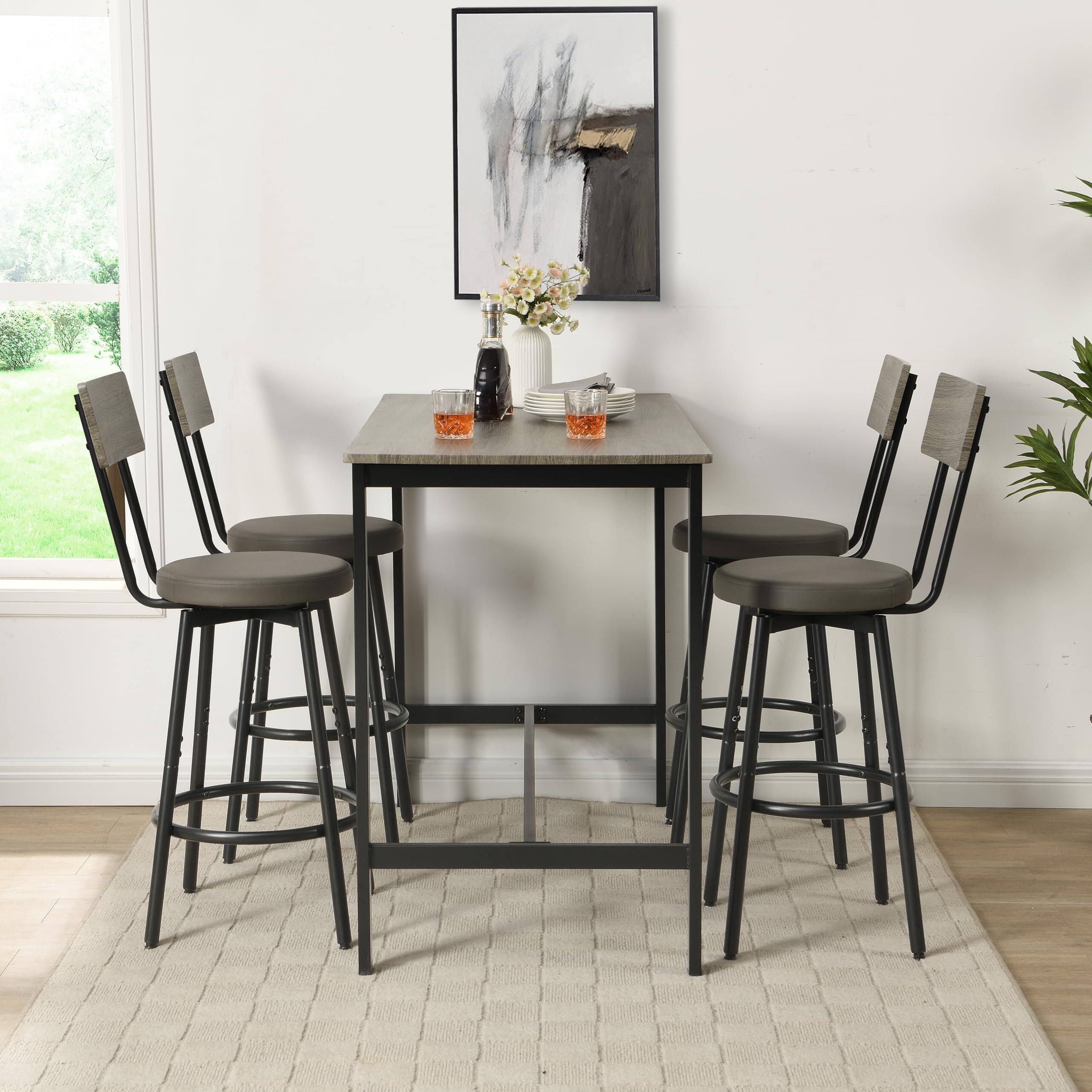 Alt View 5. Ecooso - 4-Piece Bar Table Set with Backrest Stools, 47.24" L x 23.62" W - Black & Natural.