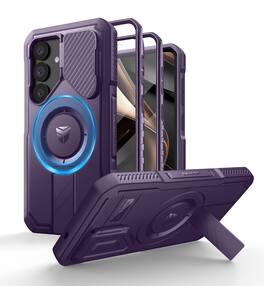 dexnor - for Samsung Galaxy S25 Case with Camera Cover & Adjustable Kickstand & Built-in Screen Protector,Phantom Purple - Maroon Red