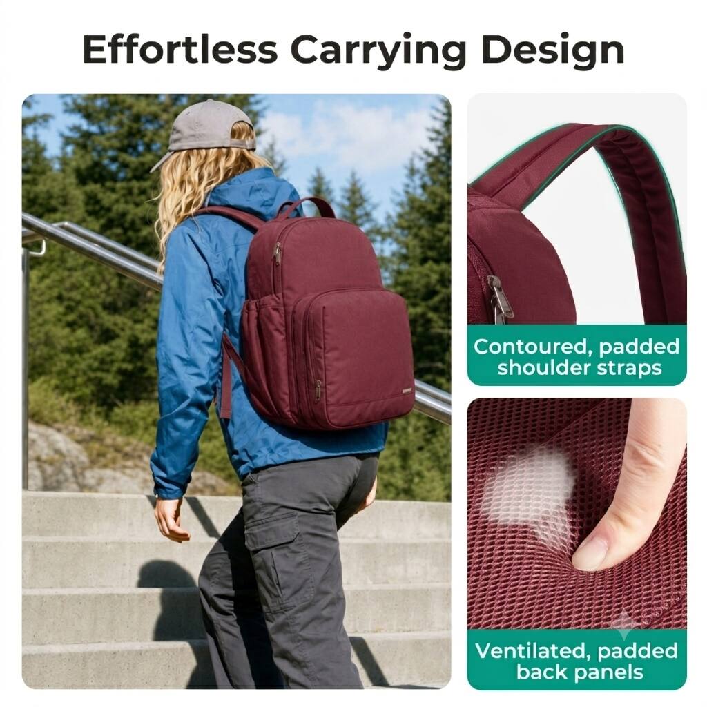 Effortless Carrying Design

- Contoured, padded shoulder straps
- Ventilated, padded back panels