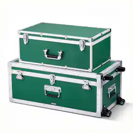 VEVOR - Metal Storage Trunk, Set of 2, Wooden Suitcase Storage Boxes with Padlocks, Large Trunk Includes Casters - Green