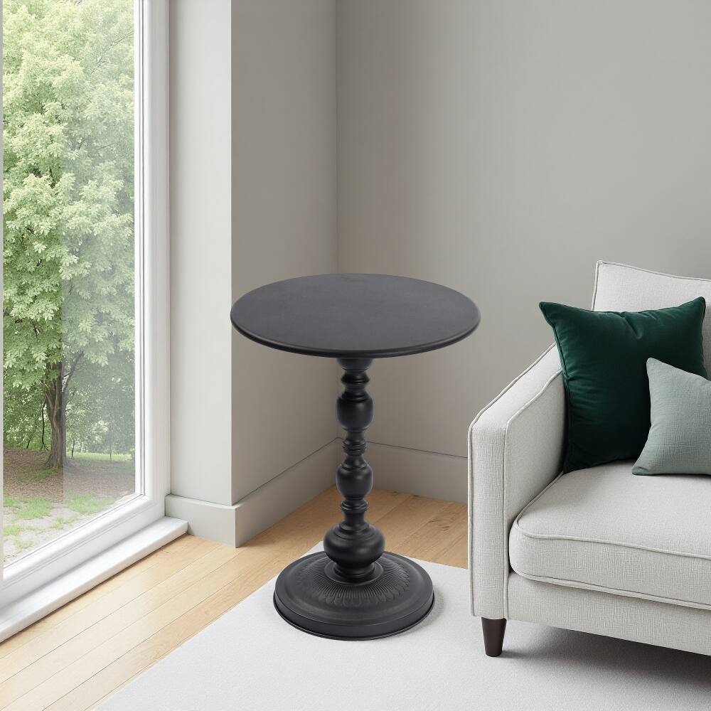 Alt View 8. Loheer - Loheer Vintage Metal Coffee Table Round Side Table for Sofa Bedside Nightstand Small Space Accent Table - Black.