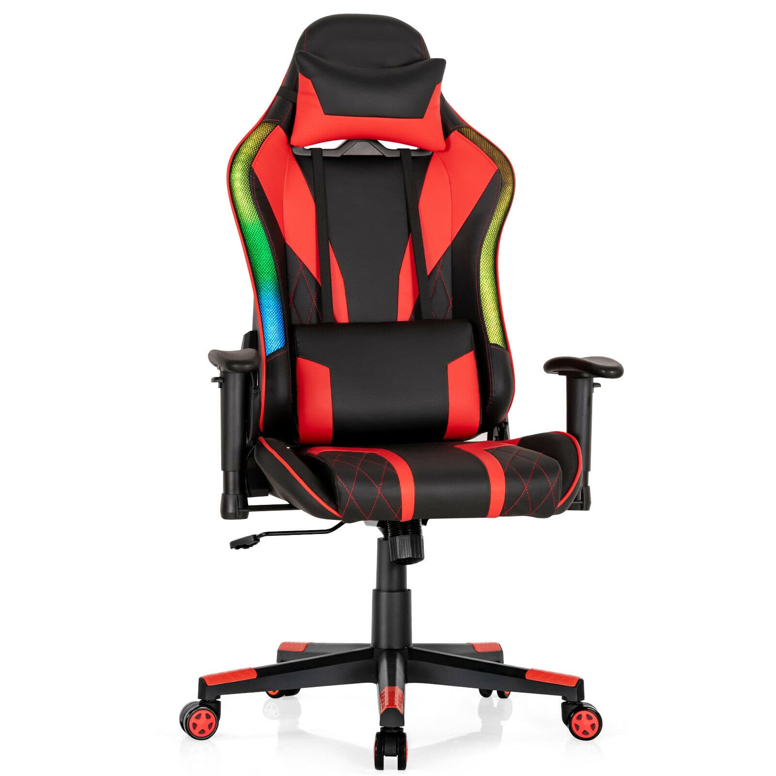 Ecooso - Office Chair Gaming Chair Adjustable Swivel Computer Chair with LED Lights - Red