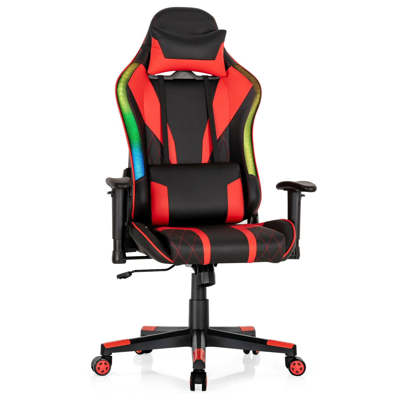 Front. Ecooso - Office Chair Gaming Chair Adjustable Swivel Computer Chair with LED Lights - Red.
