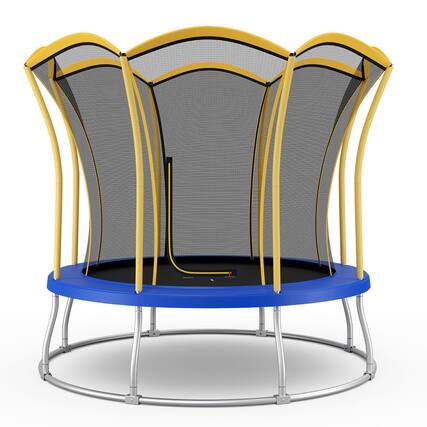 Front. Gymax - Gymax 8FT Certified Recreation Trampoline w/ Exclusive Flower Shape Enclosure Net Yellow - Yellow+Blue.