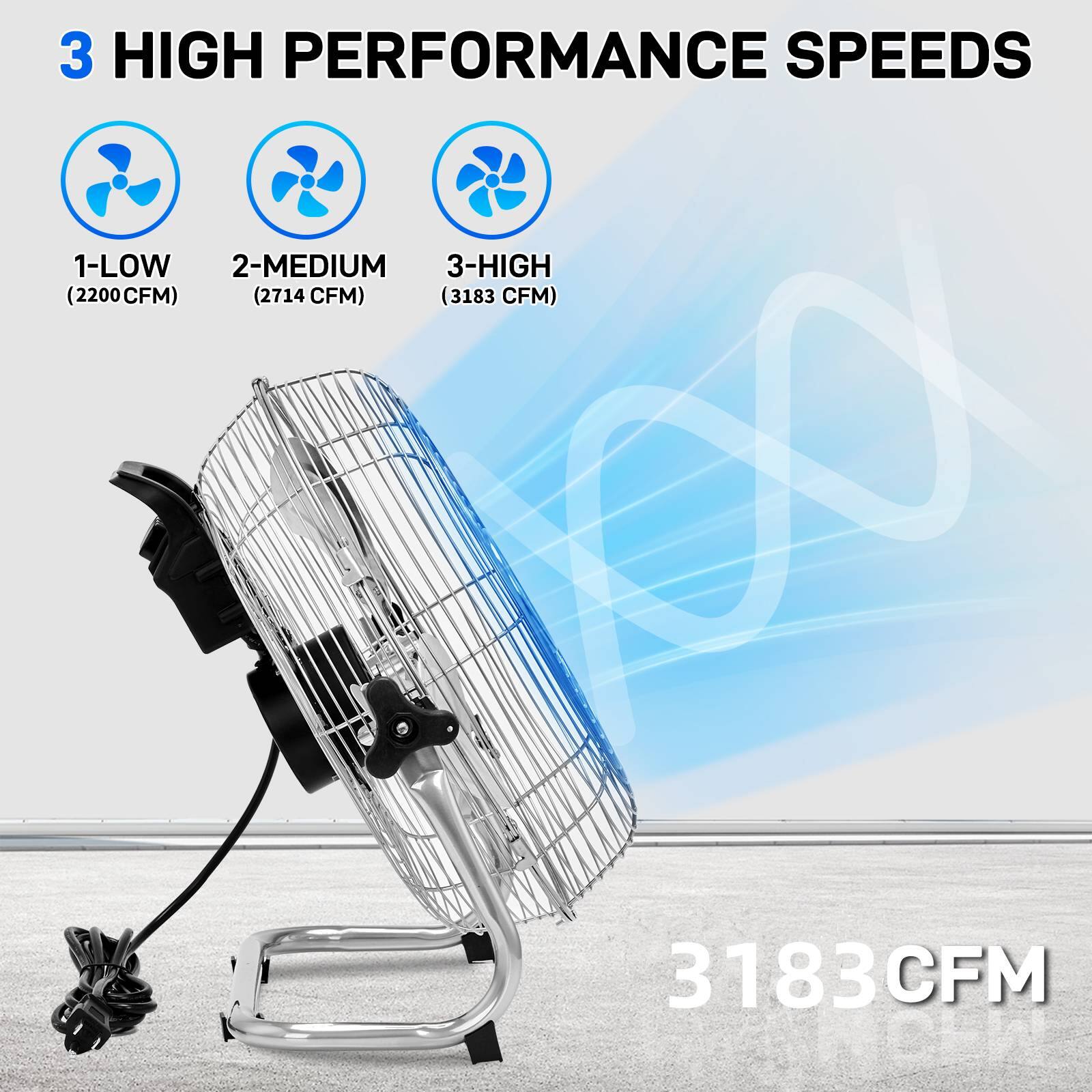 3 HIGH PERFORMANCE SPEEDS

1-LOW (2200 CFM)  
2-MEDIUM (2714 CFM)  
3-HIGH (3183 CFM)  

3183 CFM