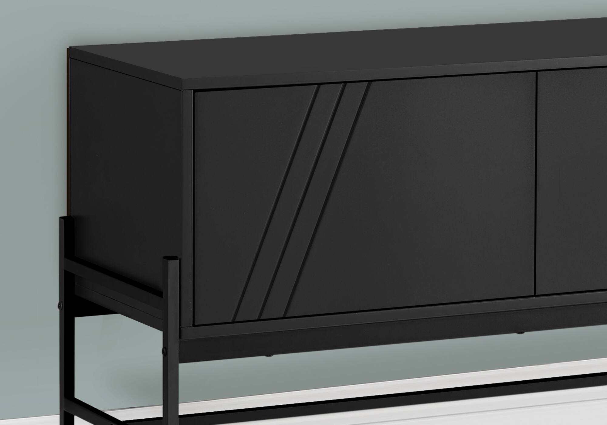 Left. APRILSOUL - Tv Stand 60 Inch Console Media Entertainment Center Storage Cabinet Living Room Bedroom Black Laminate Black Metal - Black.