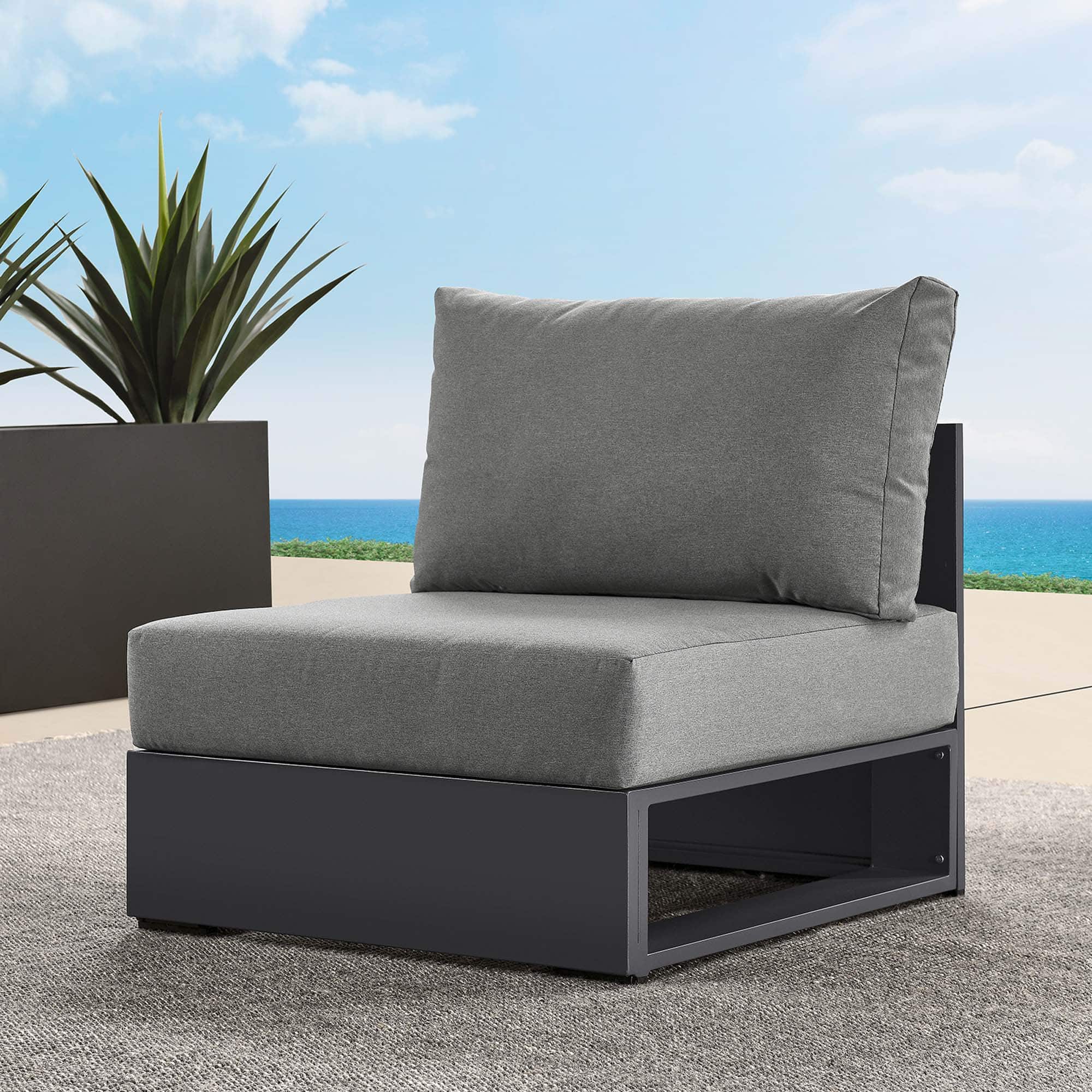 Tahoe Outdoor Patio Powder-Coated Aluminum Modular Armless Chair by Modway - Gray Charcoal