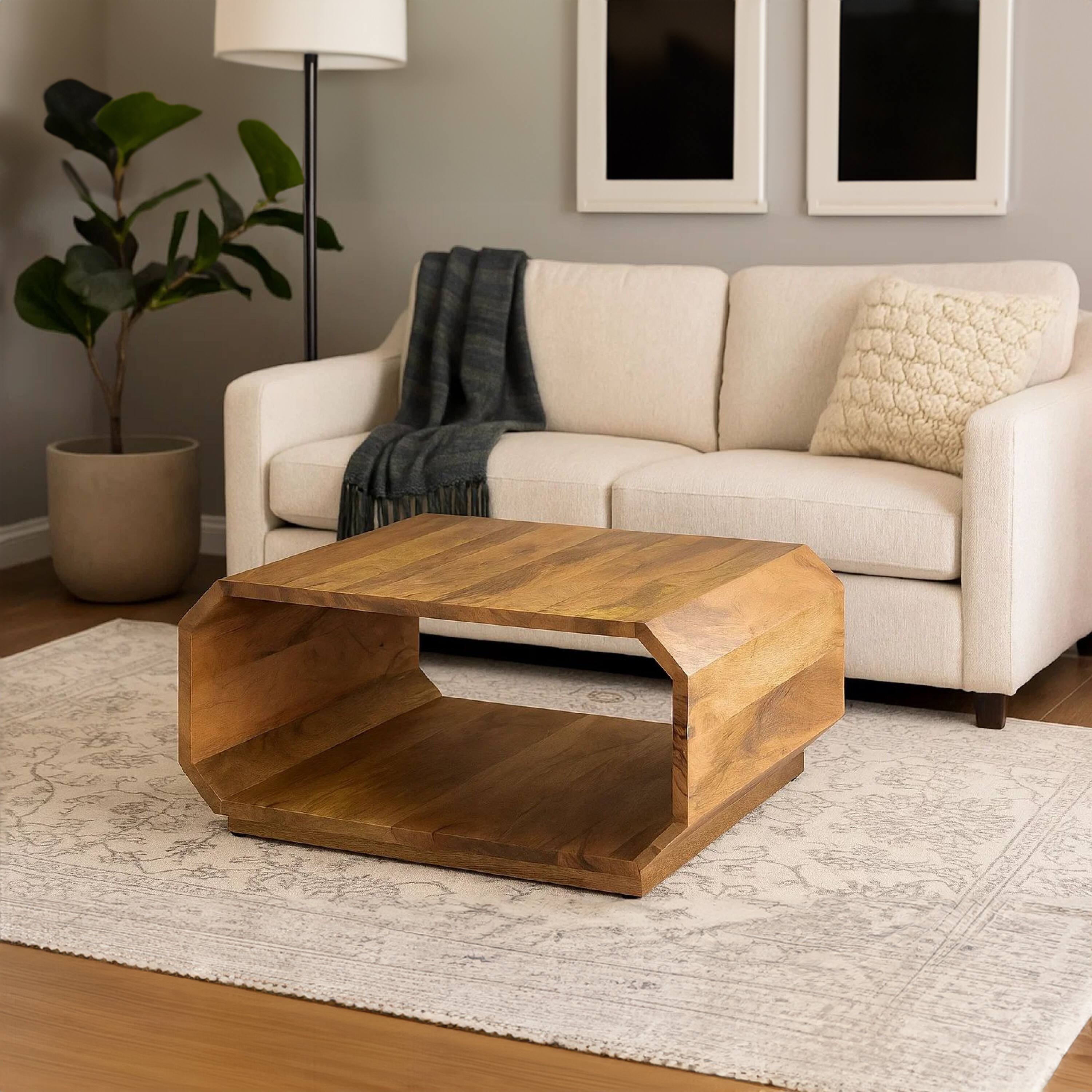 Alt View 9. Manhattan Lane - 30 Inch Coffee Table, Handcrafted Hollow Cube Shape - Brown.