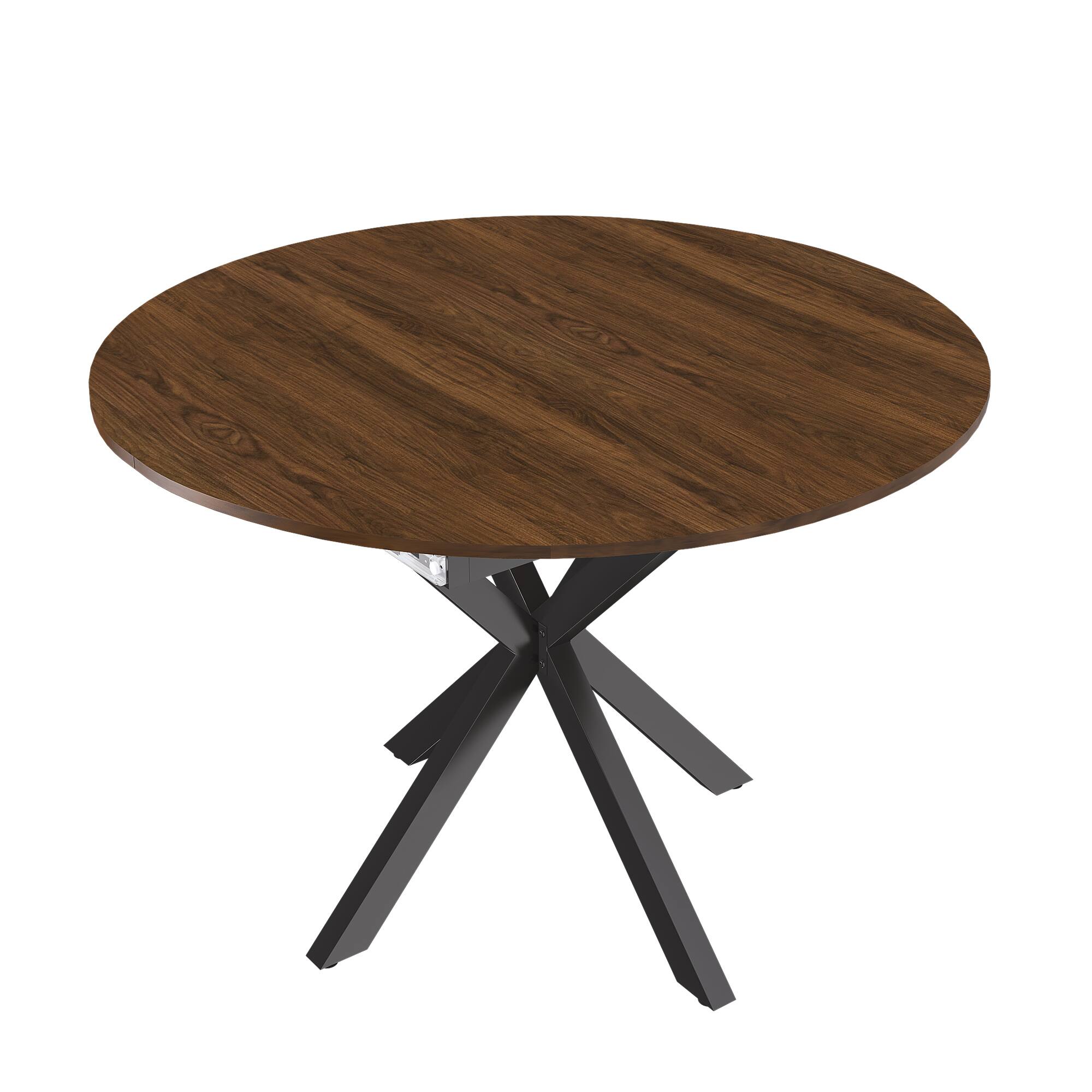 Alt View 4. Tiramisubest - Modern Solid Wood Veneer Dining Table,Round Extendable 6-Person Table,Walnut MDF with Carbon Steel Base,42-58 Inches - Walnut.