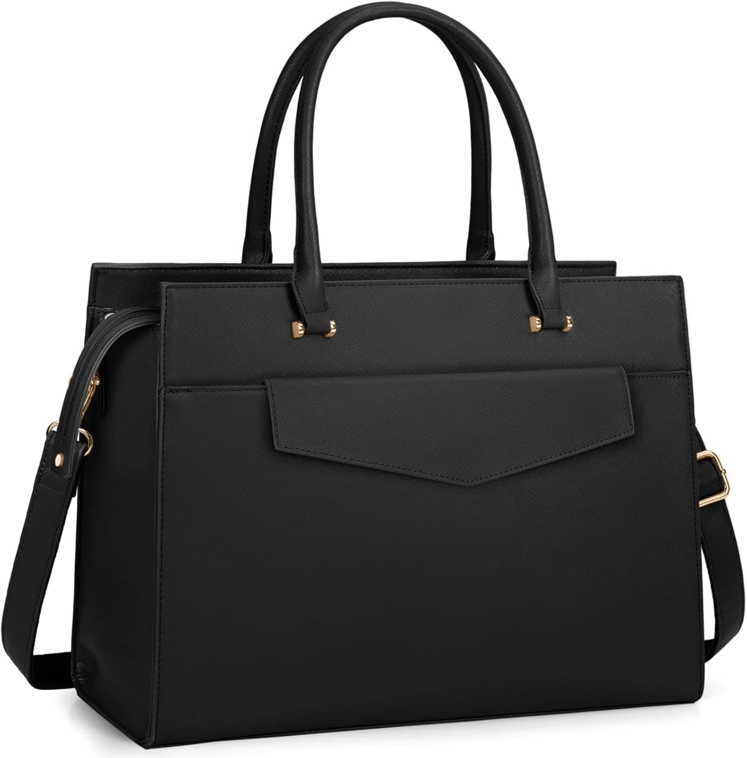 Vulpecula Spade - Laptop Bag for Women Leather Tote Bag 2pcs Set Professional Work Bag with Clutch Purse - Black