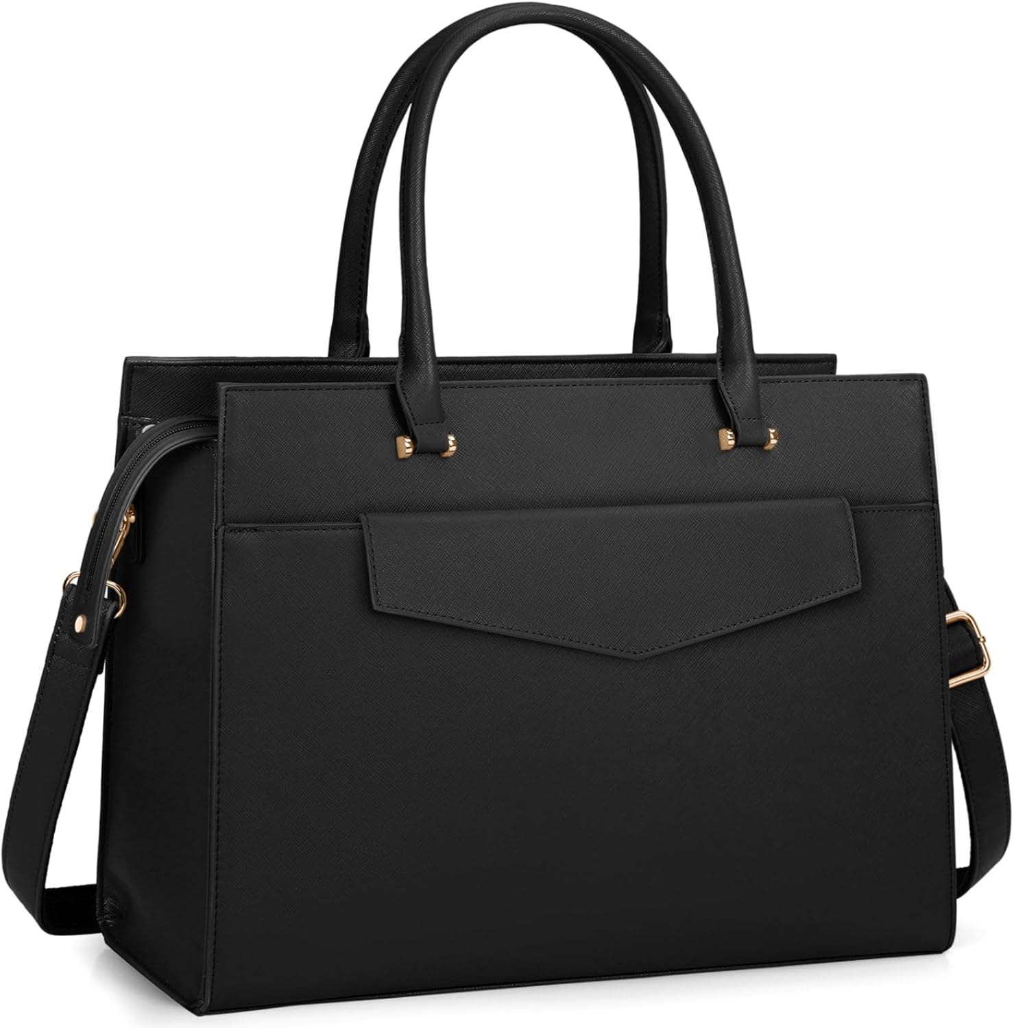 Front. Vulpecula Spade - Laptop Bag for Women Leather Tote Bag 2pcs Set Professional Work Bag with Clutch Purse - black.