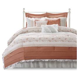 Gracie Mills - Singleton 9-Piece Cotton Percale Comforter Set with Paisley Print - Coral