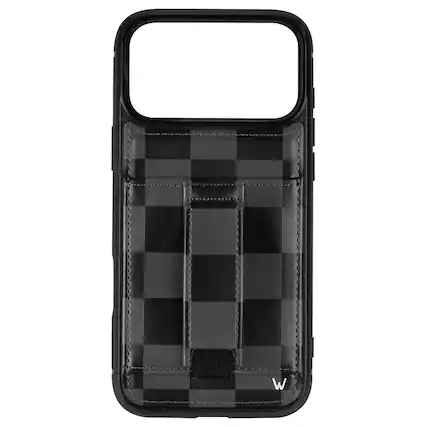 Front. Walli Cases - Midnight Check Phone Case with Wallet and Finger Strap for iPhone 17 Pro Max - Midnight Check.