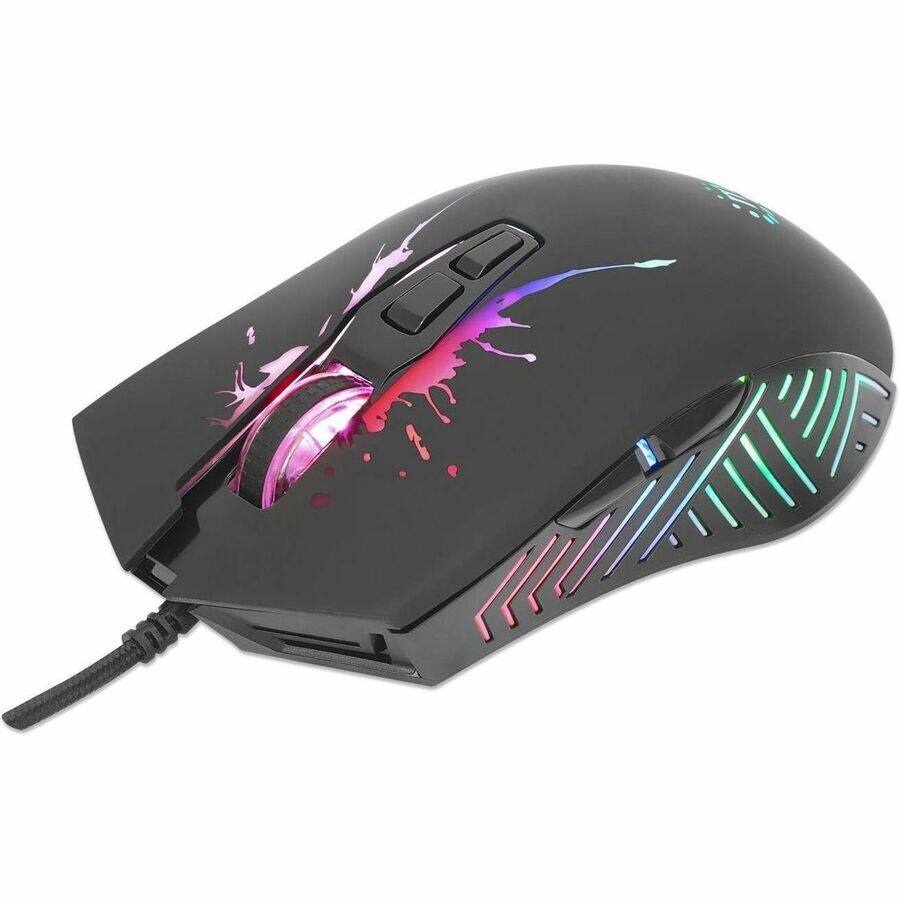 Alt View 2. Manhattan - Manhattan 7200 DPI RGB LED Wired Optical Seven Button USB Gaming Mouse - Optical - Cable - Black - USB 2.0 Type A - 7200 - Black.