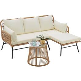 U-HOMY - JFPL-038BG Patio Sofa Set - Beige
