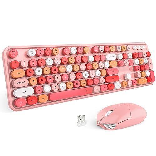 Reds Spade - And Mouse Combo Retro With Round Keycaps 2 Dropout free Connection Cute For Pc laptop windows Xp 7 8 10 col - Pink Colorful