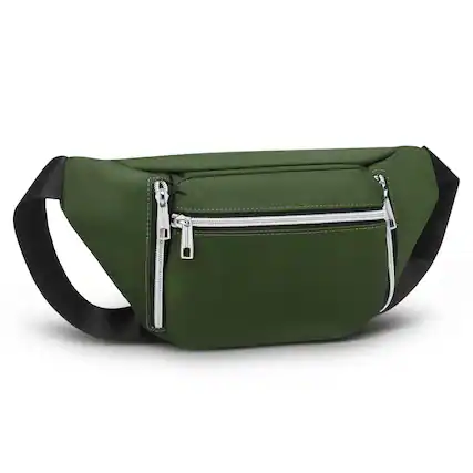 Front. Unique Bargains - Crossbody Fanny Pack with 5-Zipper Pockets Waterproof Nylon Anti Theft Waist Bag for Women Men for Sports Traveling - Green.