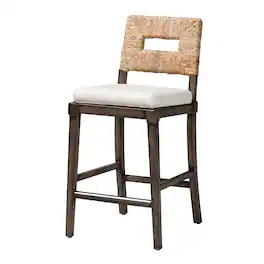 bali & pari - Porsha Modern Bohemian Finished Mahogany Wood and Natural Rattan Counter Stool - Dark Brown/Natural Brown/White