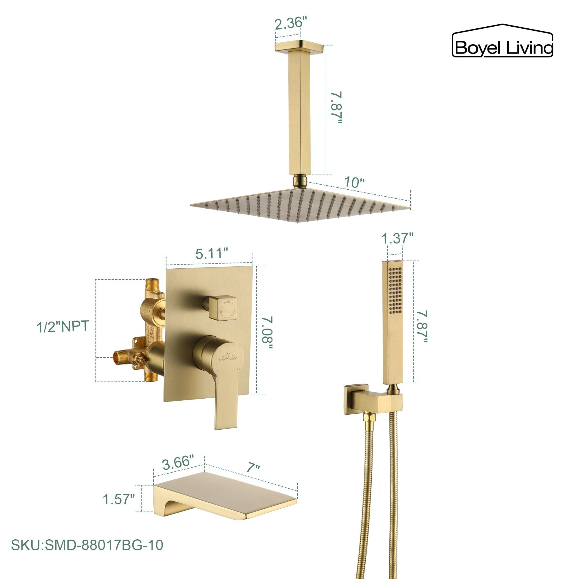 Boyel Living, SKU: SMD-88017BG-10, 1/2"NPT, 2.36", 5.11", 7.08", 1.37", 7.87", 3.66", 7", 1.57", 10"