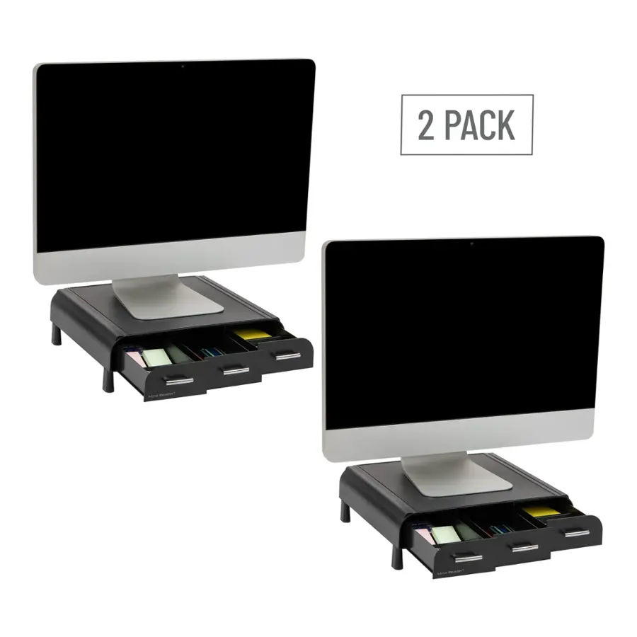 Alt View 17. Mind Reader - Monitor Stand, 3 Storage Drawers, Desktop Organizer, Riser, Office, 13.5"L x 13"W x 4"H, Set of 2 - Black.