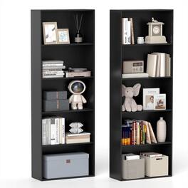 Costway - 2 PCS-5-Tier Bookcase with 2 Anti-tipping Devices.Freestanding Bookshelf for Bedroom - Black