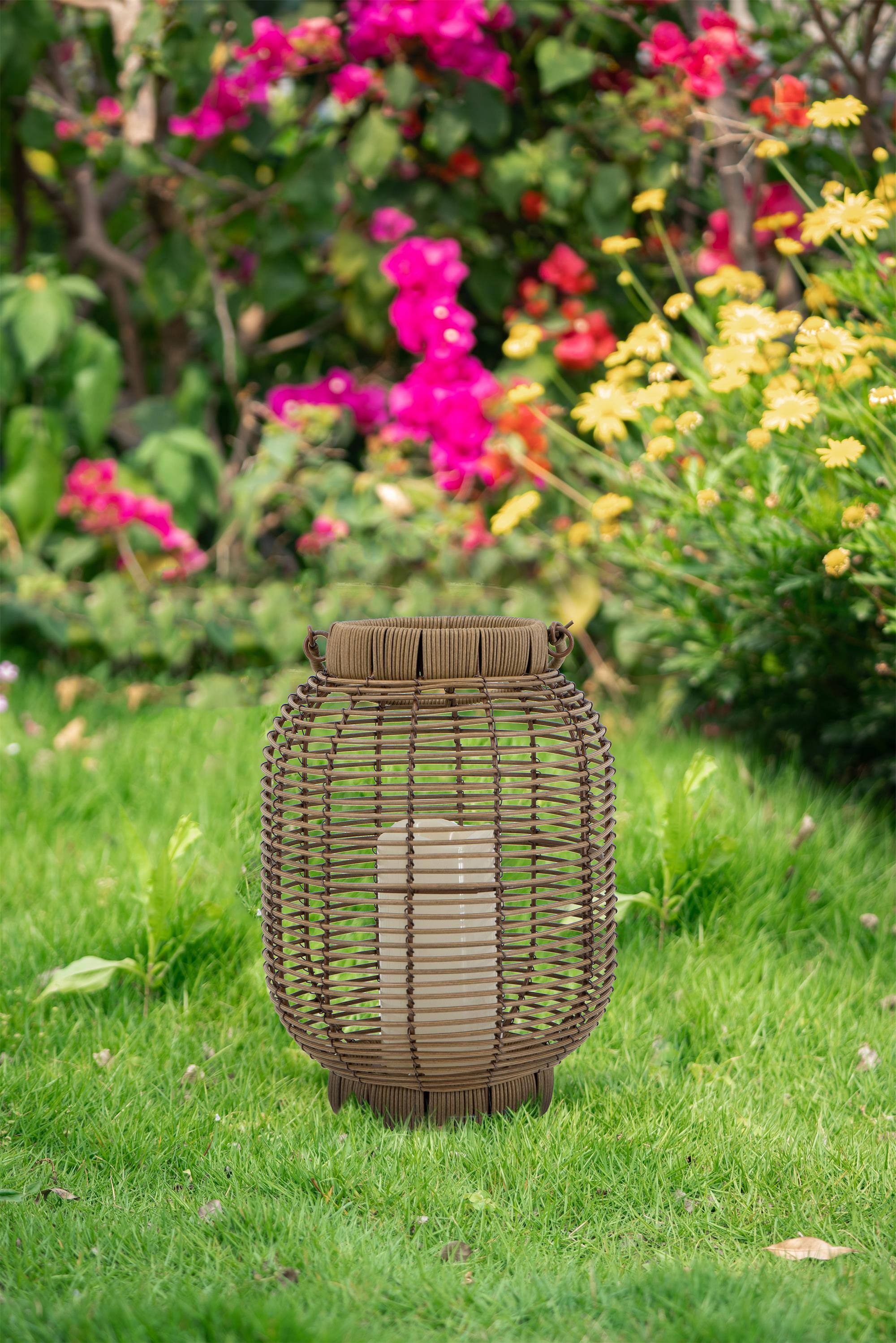 Alt View 1. Boyel Living - Brown Poly Rattan Lantern with White LED Candle.