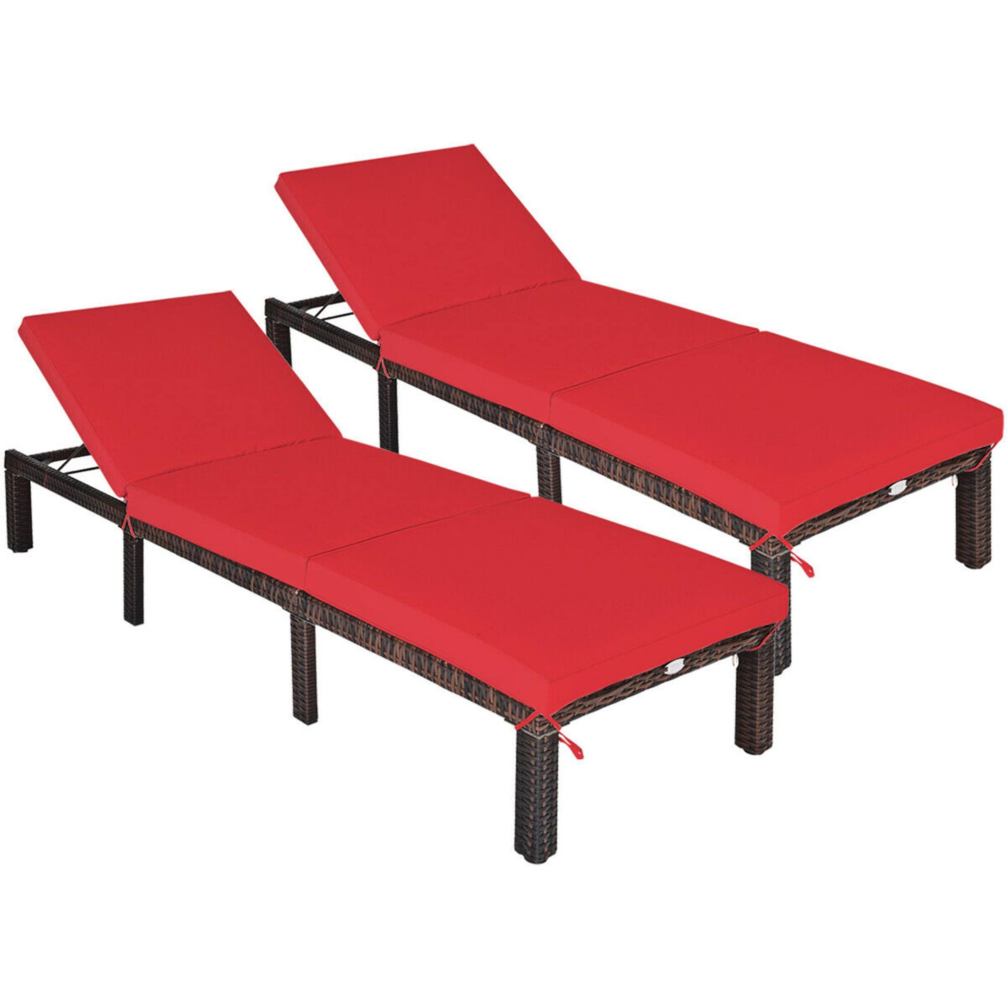 Gymax - 2PCS Adjustable Patio Rattan Chaise Lounge Chair Recliner Outdoor w/ Red Cushion - Brown price history on PriceWatchPro