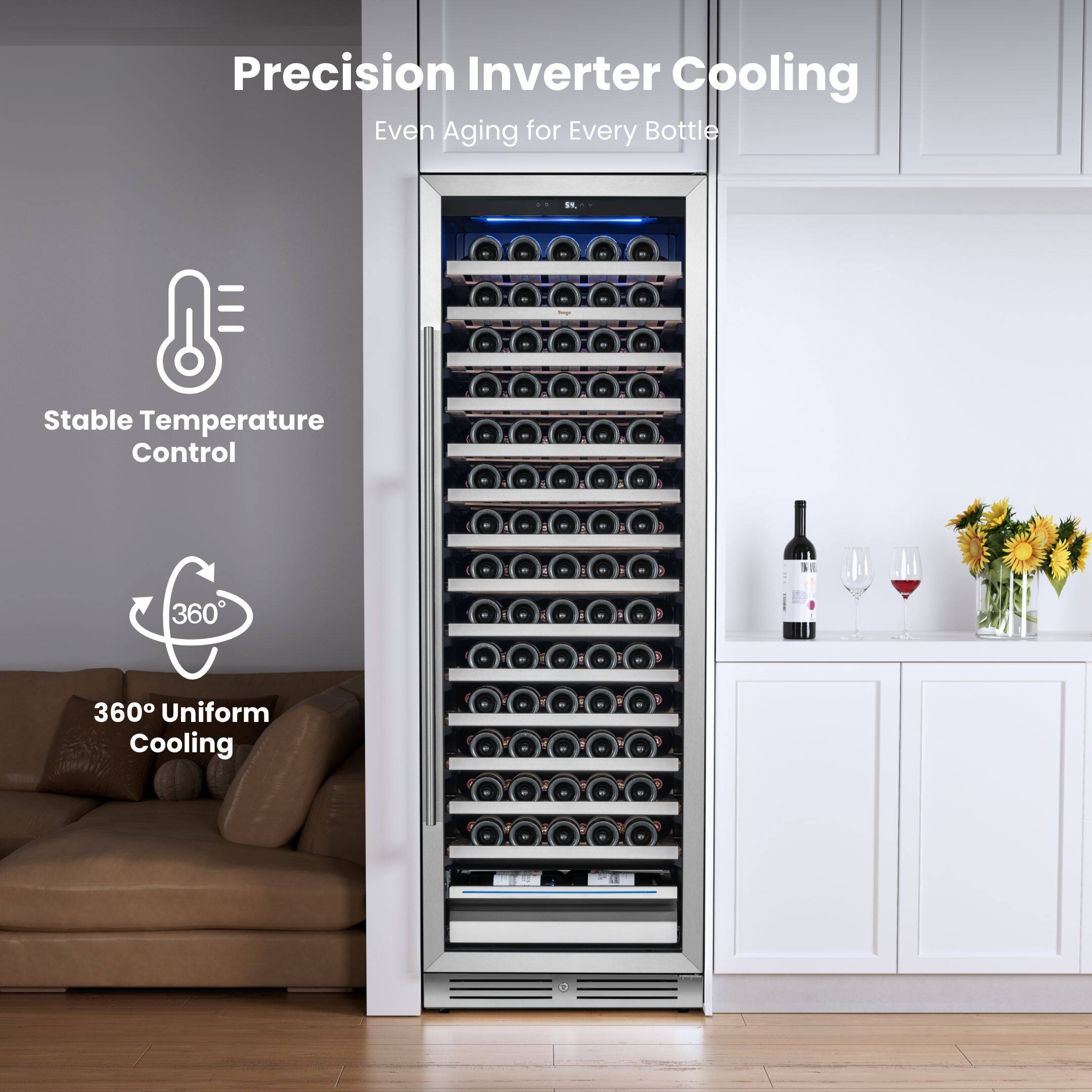 Precision Inverter Cooling  
Even Aging for Every Bottle  

Stable Temperature Control  

360° Uniform Cooling