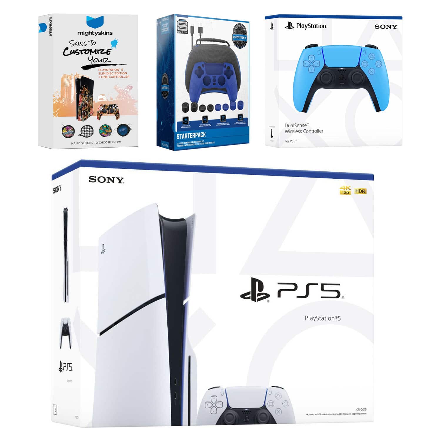 PlayStation 5 Slim Disc Bundle with Extra Controller, Accessory Kit and MightySkins Code - PlayStation 5