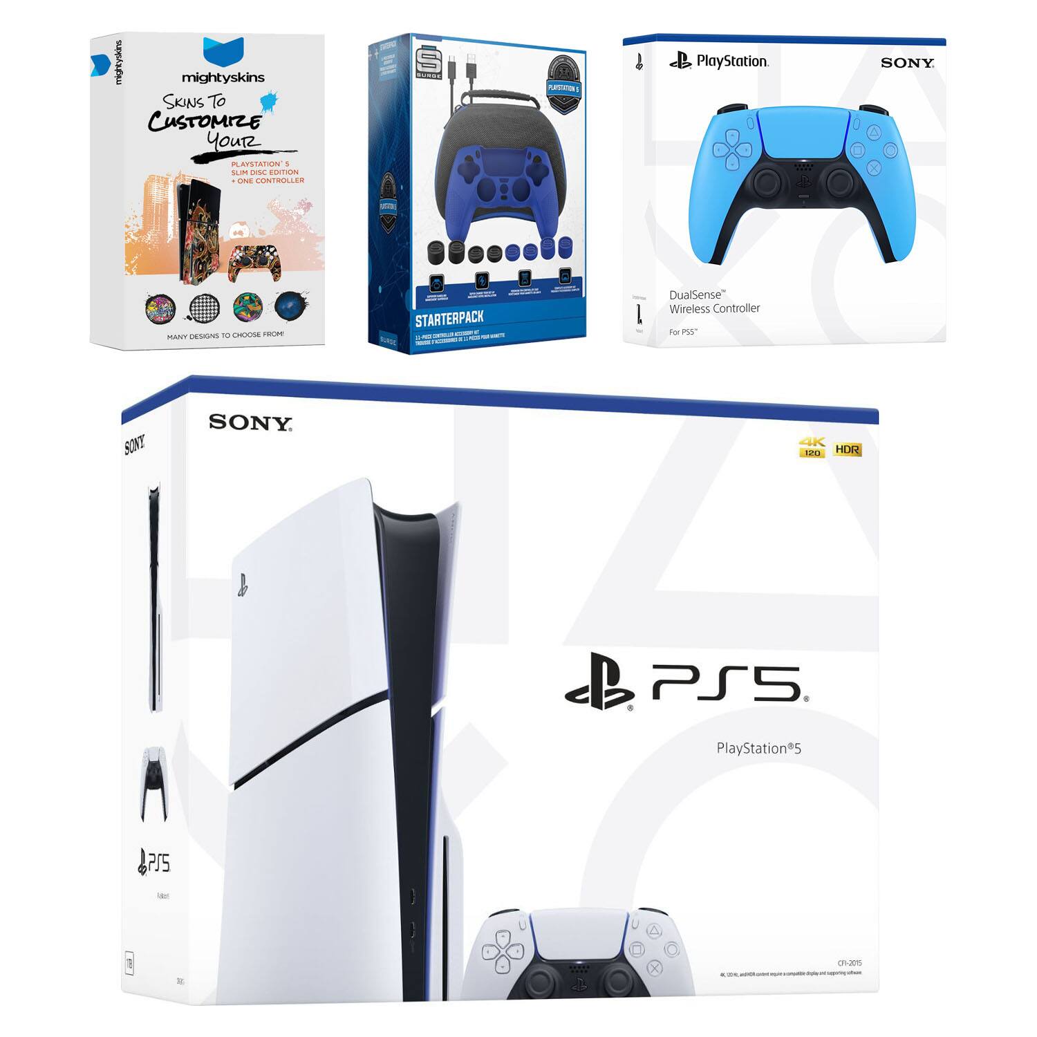 mighty skins  
Skins To Customize Your PlayStation 5 Slim Disc Edition One Controller  

STARTERPACK  
DualSense Wireless Controller for PS5  

SONY  
PlayStation 5  
4K  
HDR