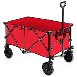 Costway - Folding Collapsible Wagon Utility Camping Cart W/Wheels & Adjustable Handle - Red