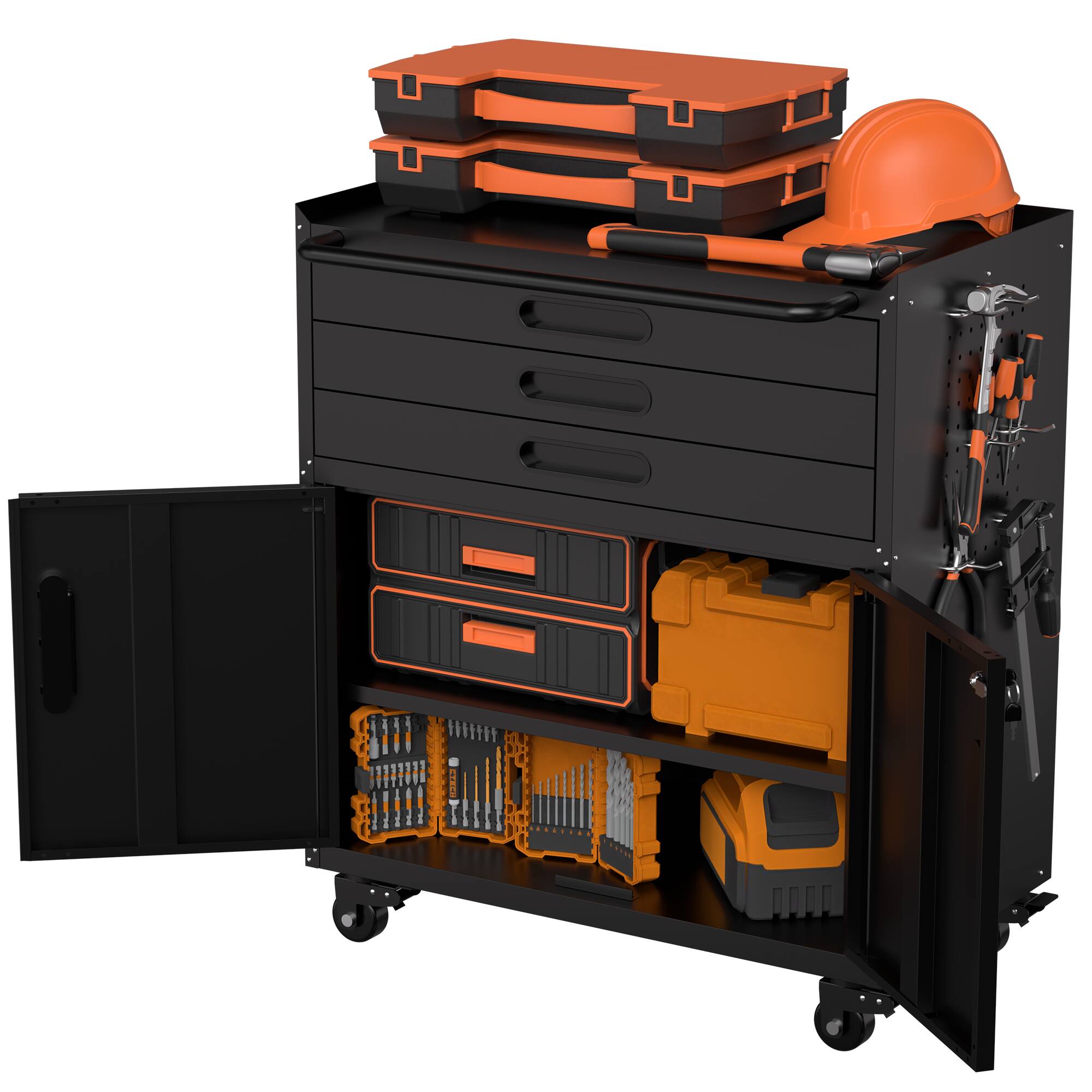 Front. Dexmalle - Dexmalle-34.3" Heavy Duty Rolling Metal Tool Cabinet with Lockable Doors & 3 Drawers,suit Garage/Home,Black.