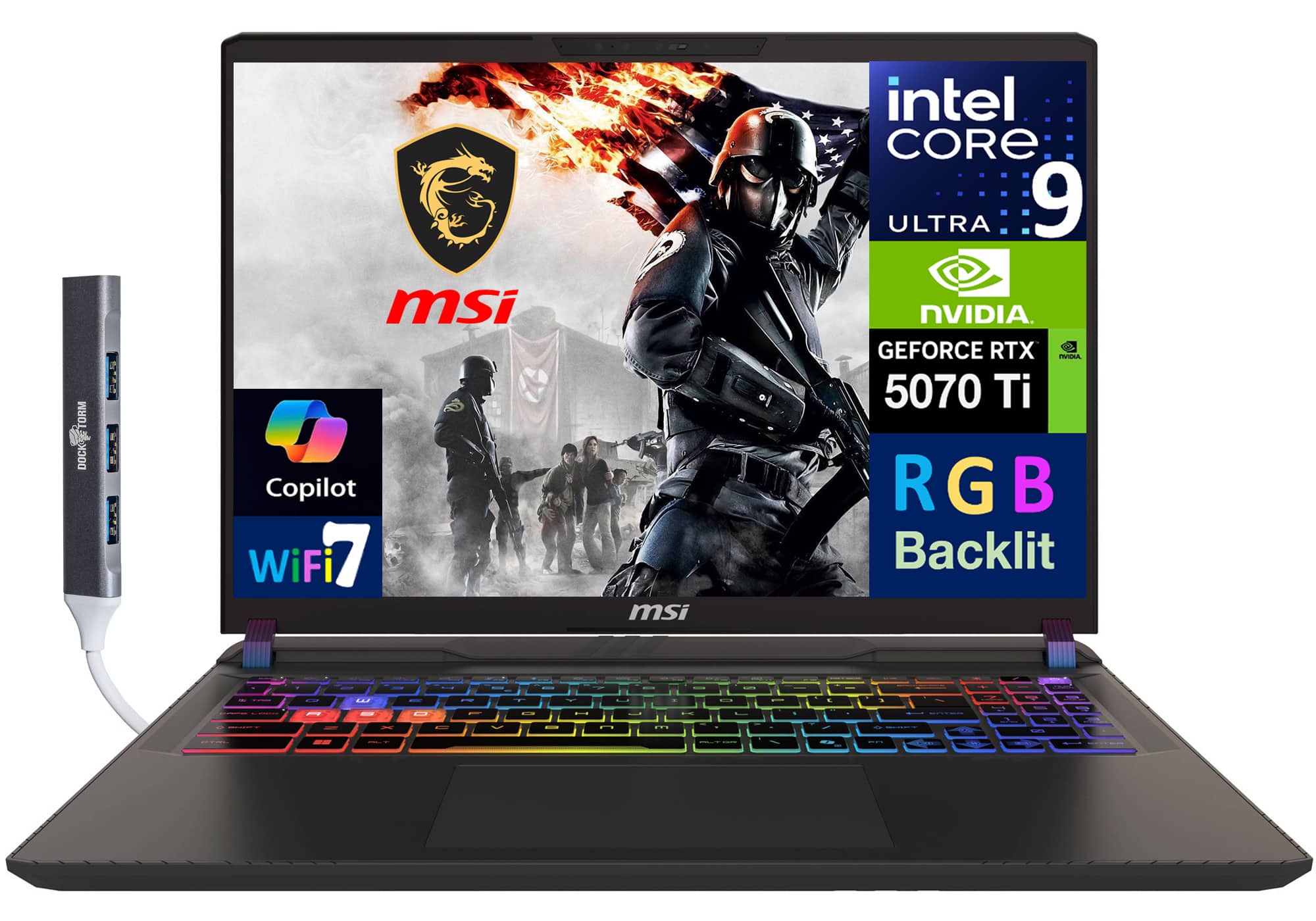 MSI - Vector Laptop 16.0 WQXGA (Intel Ultra 9- 275HX, 32GB DDR5, 2TB SSD, Win 11 Pro) w/USB Hub - Cosmo Gray