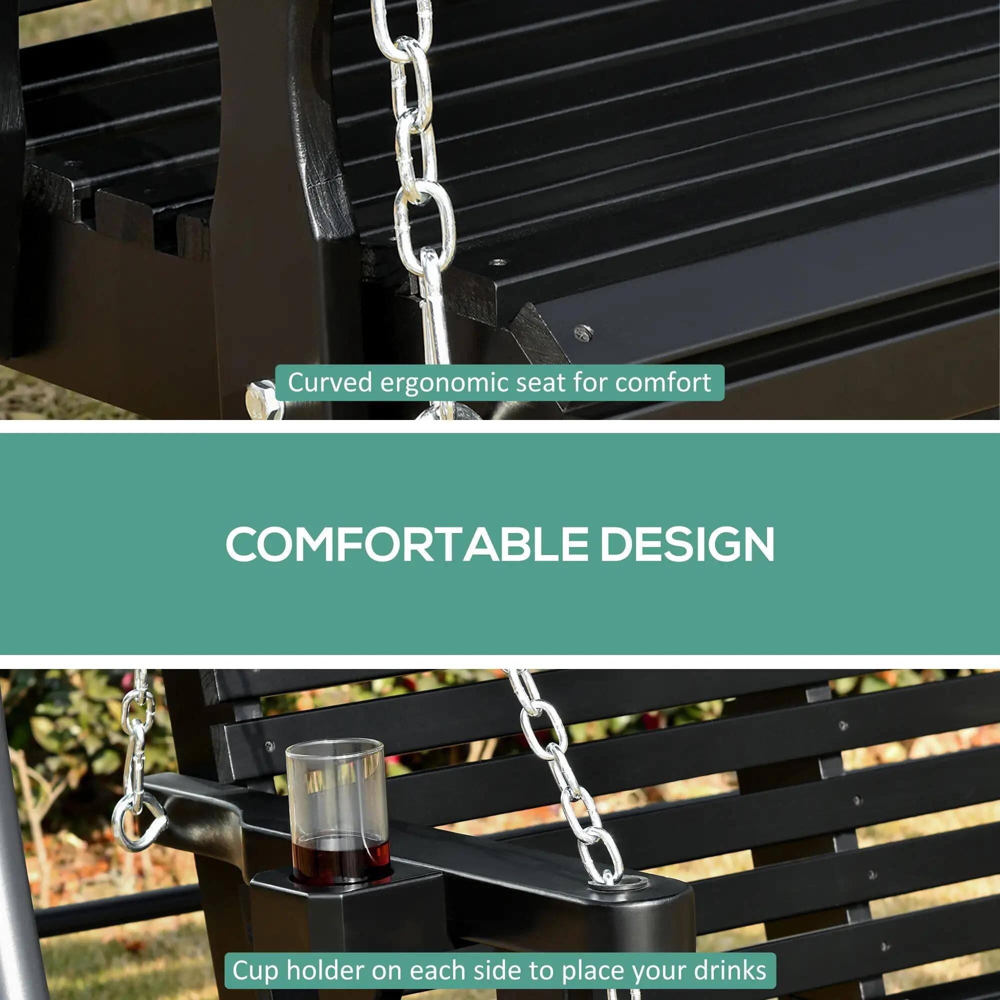 Curved ergonomic seat for comfort. COMFORTABLE DESIGN. Cup holder on each side to place your drinks.