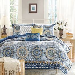 Hivvago - Queen size 6-Piece Coverlet Quilt Set Floral Pattern - Blue
