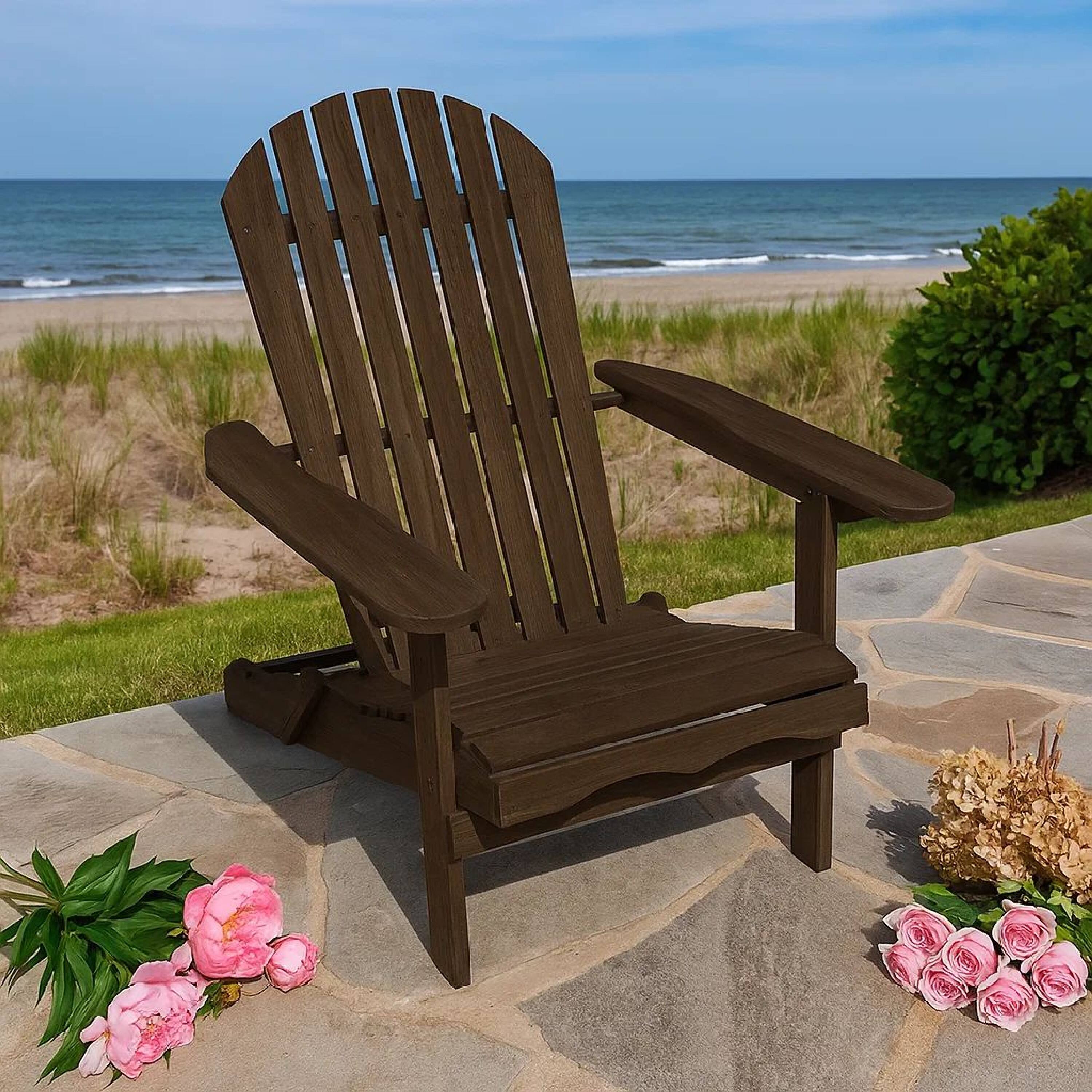 Alt View 8. Manhattan Lane - Geli Outdoor Adirondack Chair, Slatted Back - Weathered Gray.