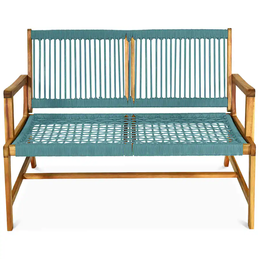 Gymax Wooden Rope Bench Loveseat Patio Garden Outdoor w/ Backrest ...