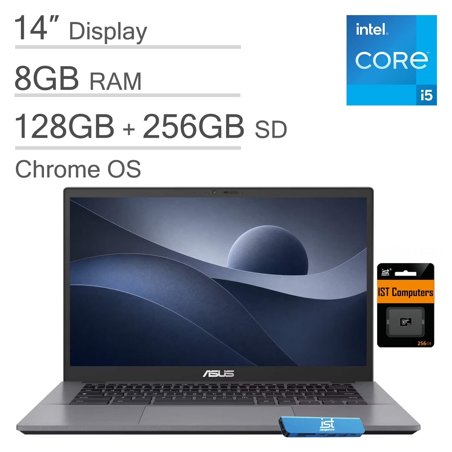 ASUS - CX34 14" FHD Chromebook Plus Laptop with Google AI - Intel Core i5 - 8GB Memory - 128GB SSD + 256GB SD Card - Rock Grey