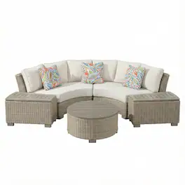 FurniFact - Round Outdoor Coffee Table with Wood Legs and Transitional Design - Tan
