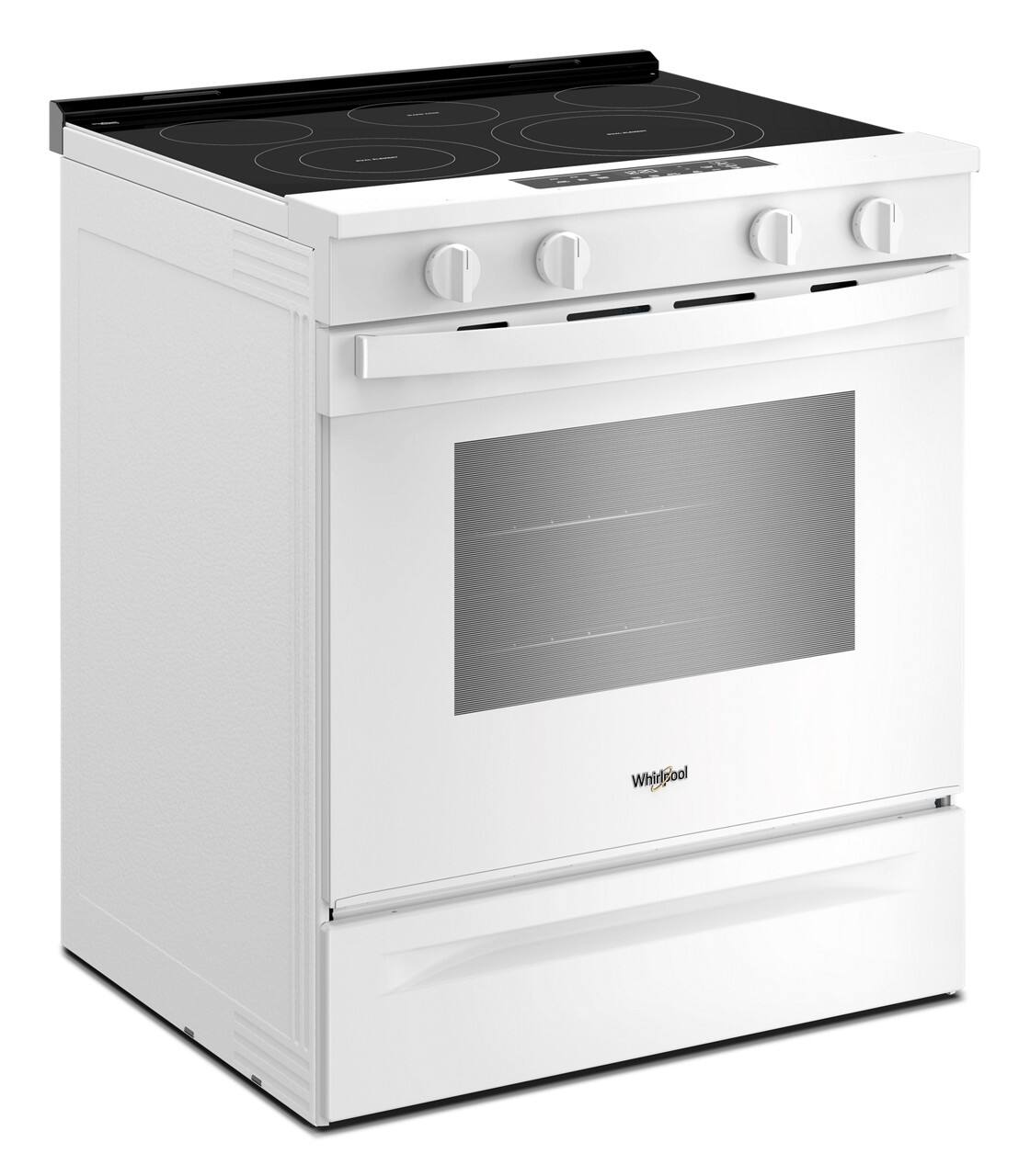 Angle. Whirlpool - 30 in. Wide 5 elements 5.3 cu. ft. Slide-In Electric Range with No Preheat and Slow Cook Modes - White.