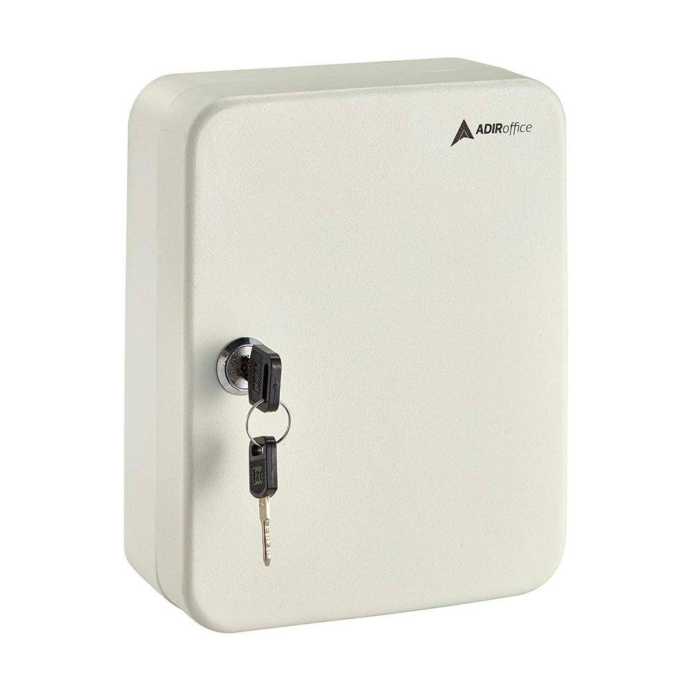 AdirOffice - Key Cabinet, Steel 48-Key Secure Wall-Mounted Key Cabinet with Key Lock - White