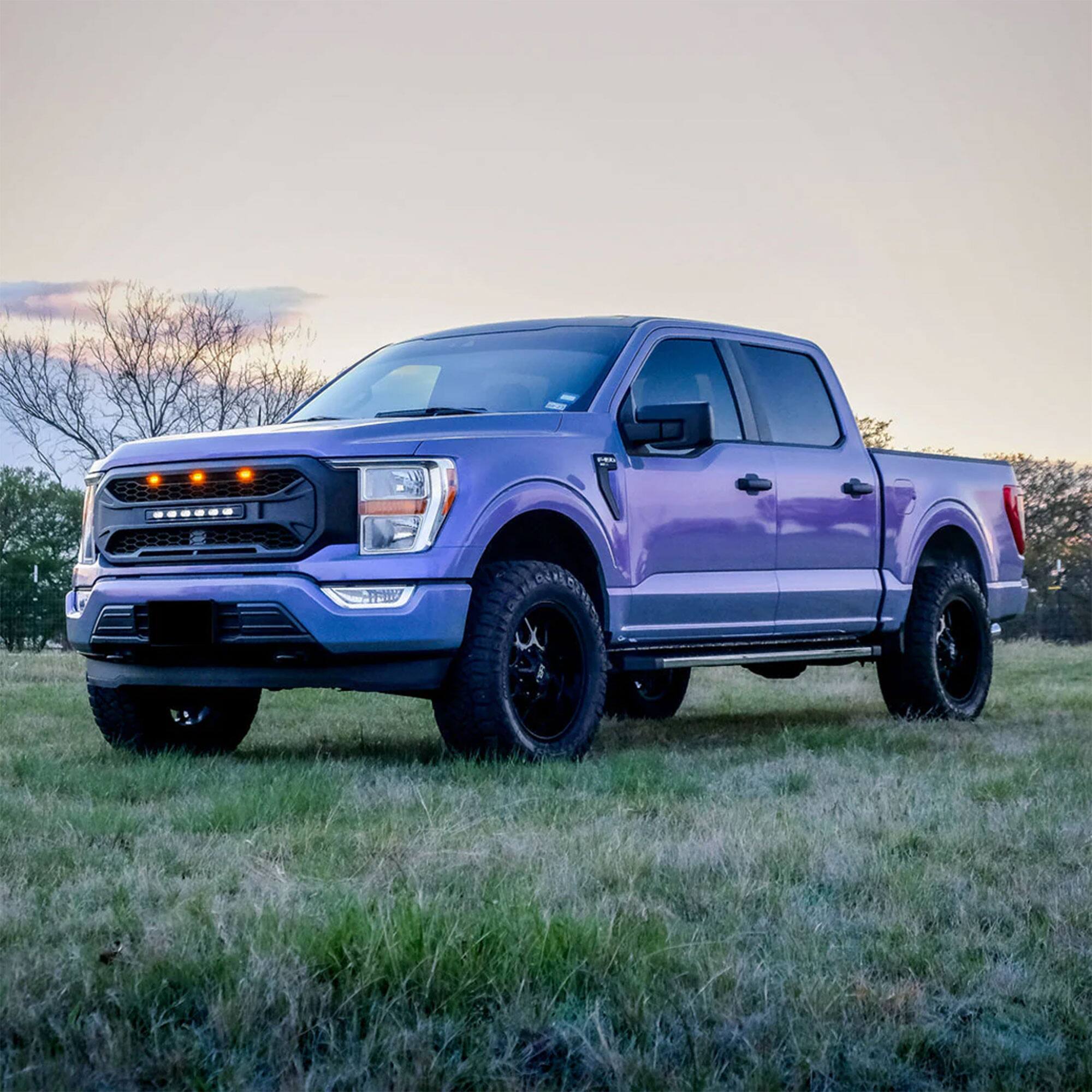 Alt View 7. AMERICAN MODIFIED - AMERICAN MODIFIED Armor Grille Compatible with 2021 to 2023 Ford F150, Black - 21-23 F-150 (w/ Amber & Offroad LED).