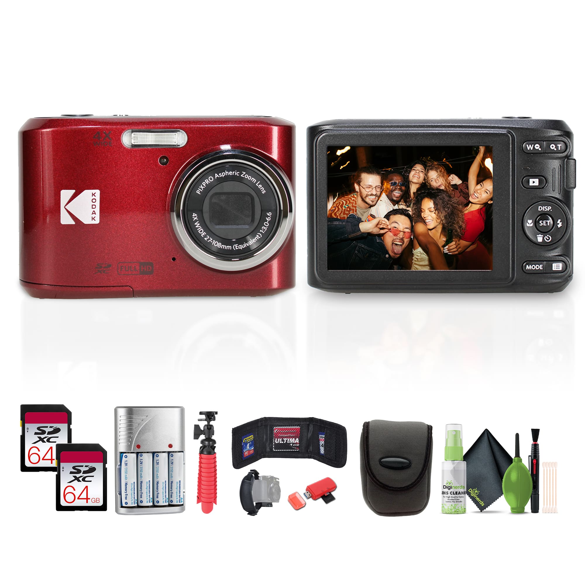 Kodak Pixpro FZ45 Digital Camera in Red (FZ45RD) Bundle with