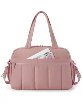 Bagsmart - Puffy Water-Resistant Gym & Travel Duffle Bag with Large Wet Pocket, Fits Under Airplane Seat, Lightweight Weekender Bag - Dark Pink