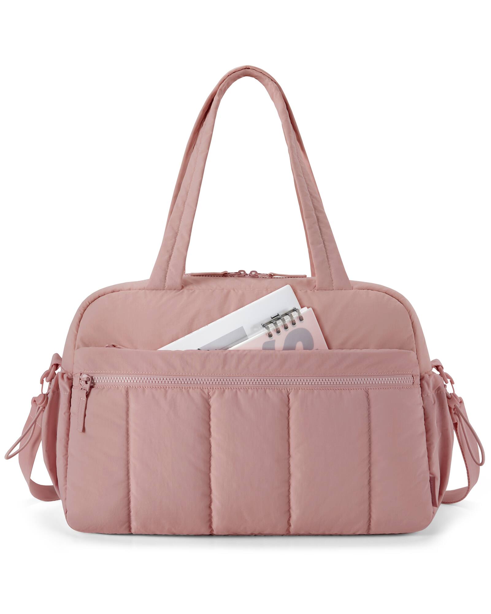 Front. Bagsmart - Puffy Water-Resistant Gym & Travel Duffle Bag with Large Wet Pocket, Fits Under Airplane Seat, Lightweight Weekender Bag - Dark Pink.