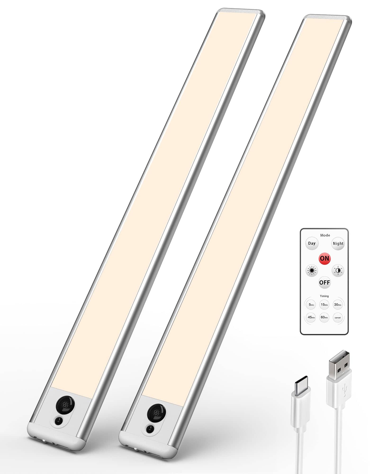 EZVALO - 14.70 in. Wireless USB Charging Integrated LED Linkable Under Cabinet Light Smart Recessed Lighting-2 Pack - White