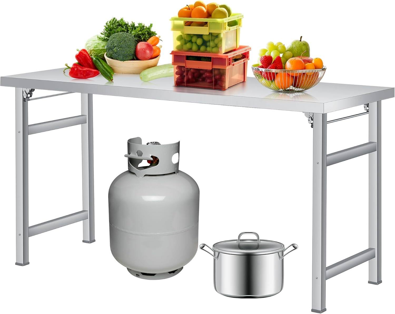 Front. GARVEE - 60" x 24" Stainless Steel Folding Table,Commercial Work & Prep Table, Portable Utility Table with Adjustable Undershelf - 60*24inches.