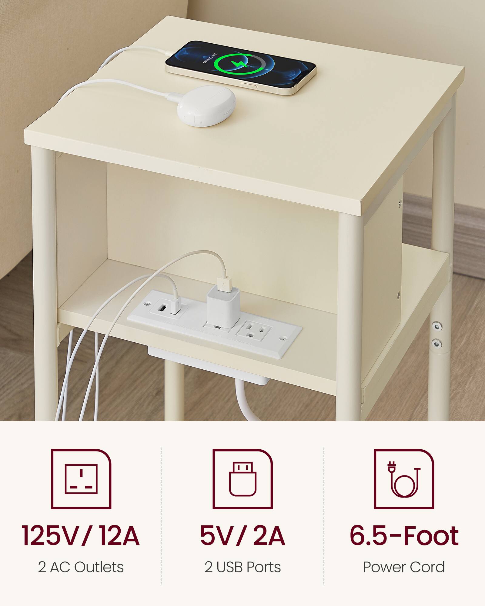 125V/12A  
2 AC Outlets  
5V/2A  
2 USB Ports  
6.5-Foot Power Cord