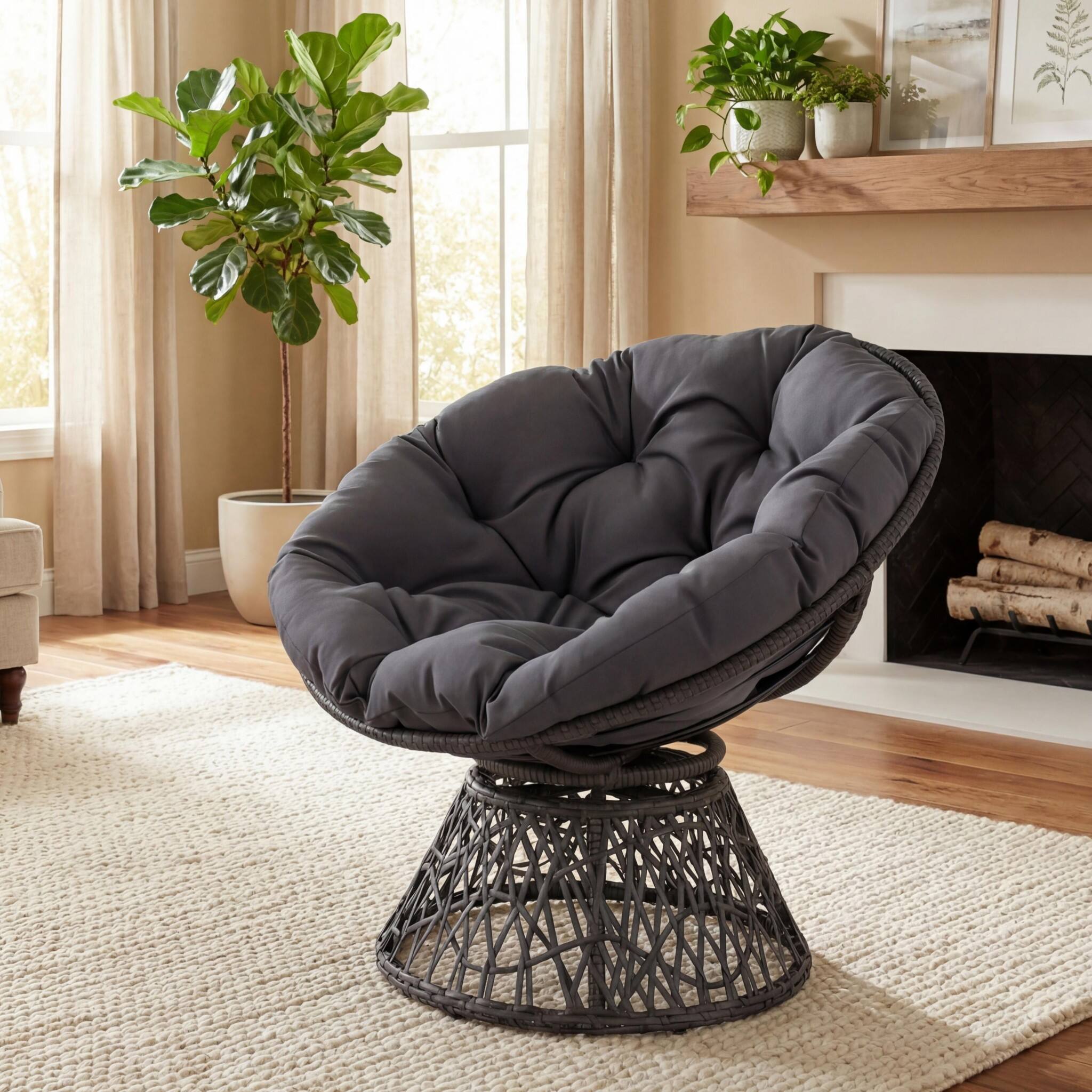 Alt View 1. Costway - Costway Papasan Chair, Swivel Chair with Extra-Thick Cushion, Metal Frame, Rattan Wicker Lounge Chair for Yard, Balcony - Gray.